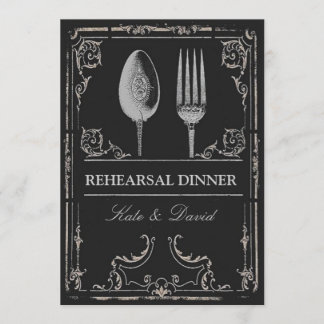 Vintage Ornate Silver Spoon Fork Rehearsal Dinner Invitation