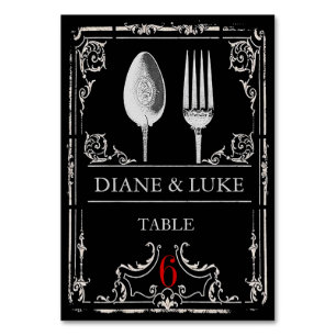 Vintage Ornate Silverware Wedding Menu+Table Table Number