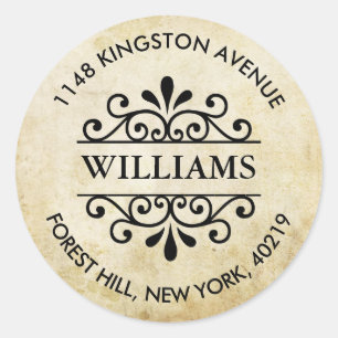 Vintage Ornate Swirls Custom Return Address Classic Round Sticker