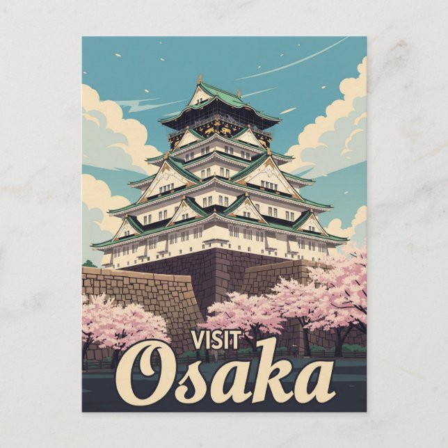 Vintage Osaka Castle Japan Travel Postcard (Front)