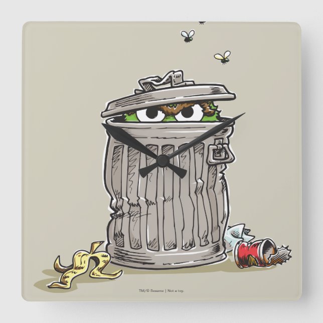Vintage Oscar in Trash Can Square Wall Clock (Front)