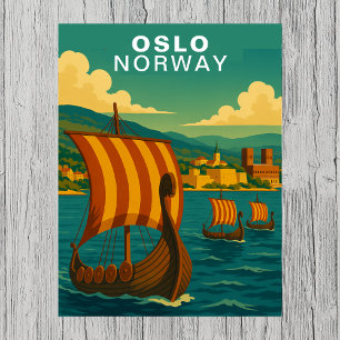 Vintage Oslo Norway Scandinavian Harbour Travel Postcard