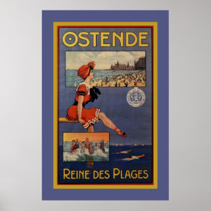 Vintage Ostend Summer beach travel bathing beauty Poster