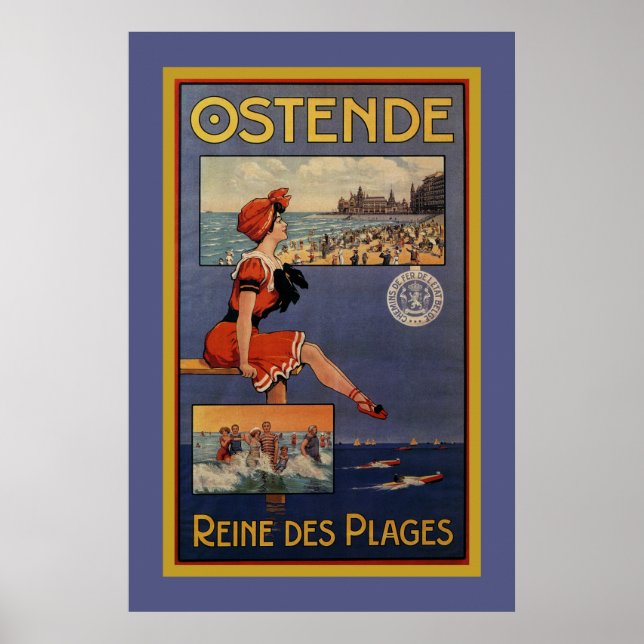 Vintage Ostend Summer beach travel bathing beauty Poster (Front)