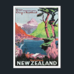 Vintage Otago New Zealand Postcard<br><div class="desc">Otago New Zealand Lakes Mountain Vintage Travel Vintage nostalgic colourful illustrations of old-time elegant hotels and luxurious resorts from around the world. Our collection of artwork visits tourists destinations from Old time travel posters and luggage labels present lush landscapes, soaring city and exotic scenery of worldwide tourist spots Asia and...</div>