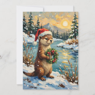 Vintage Otter with Christmas Wreath by Frozen Holiday Card