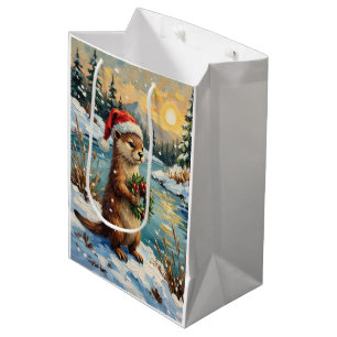 Vintage Otter with Christmas Wreath by Frozen Medium Gift Bag