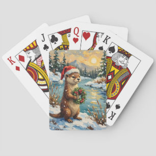 Vintage Otter with Christmas Wreath by Frozen Playing Cards