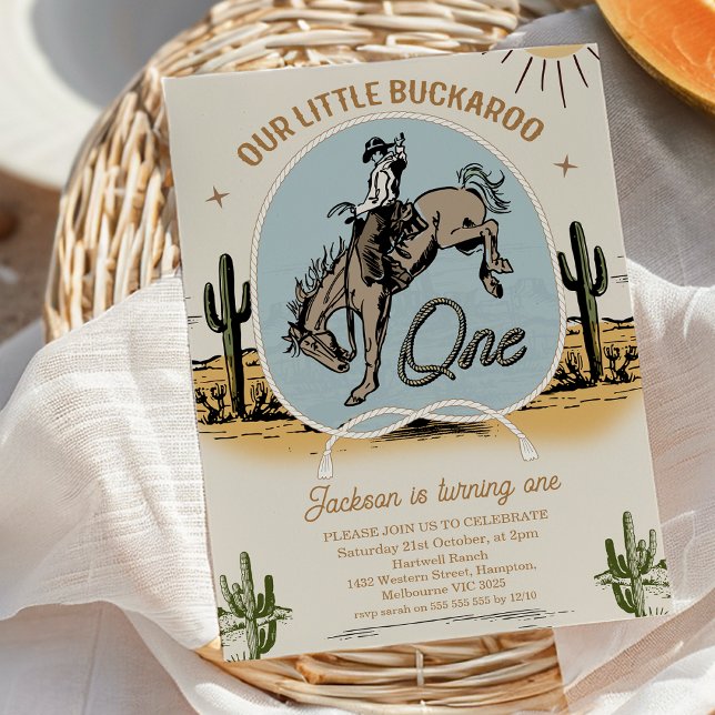 Vintage Our Little Buckaroo Western 1st Birthday Invitation (Boys VintageBlue Our Little Buckaroo 1st Birthday Invitation Wild West First Birthday Western Horse )
