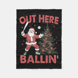 Vintage Out Here Ballin' Santa Playing Baseball Ch Fleece Blanket