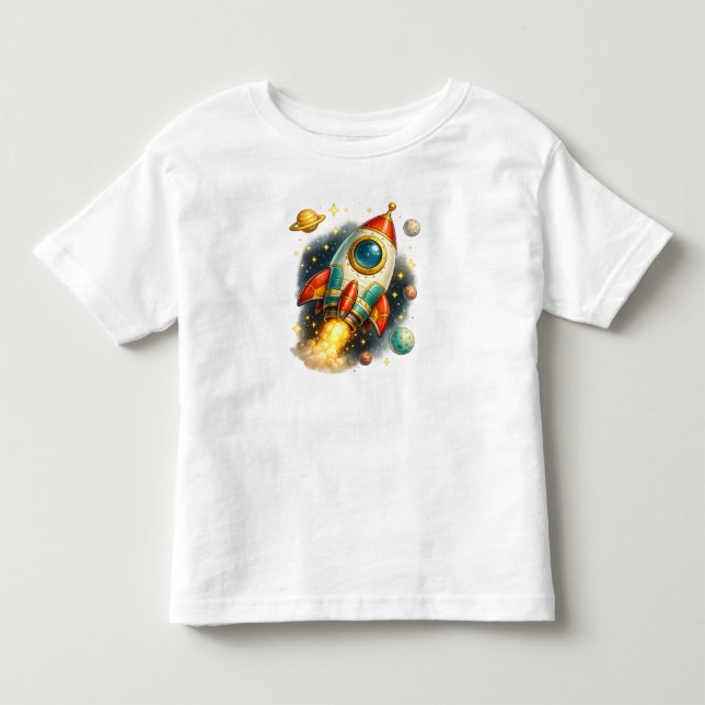 Vintage Outer Space Rocket Ship Kids T-Shirt  (Front)