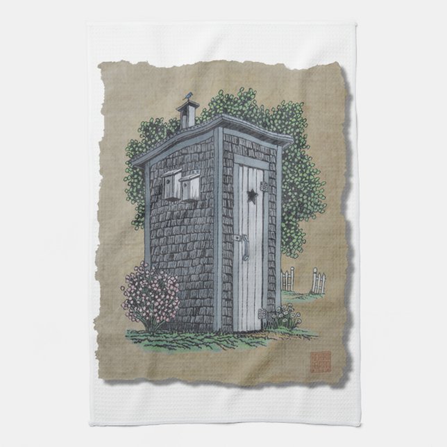 Vintage Outhouse Kitchen Towel (Vertical)