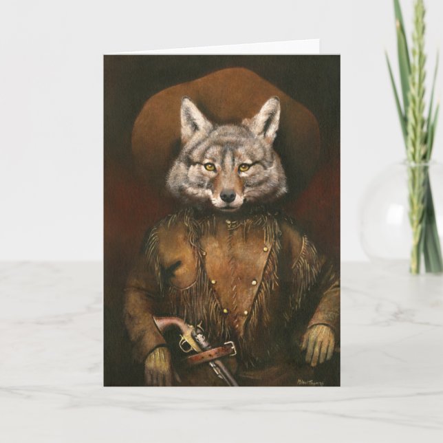 Vintage Outlaw Coyote Greetings Card (Front)