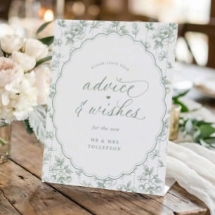 Vintage Oval Advice Wishes Sage Green Wedding Pedestal Sign
