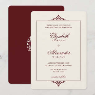 Vintage Oval Crest Old Money Burgundy Red Wedding Invitation