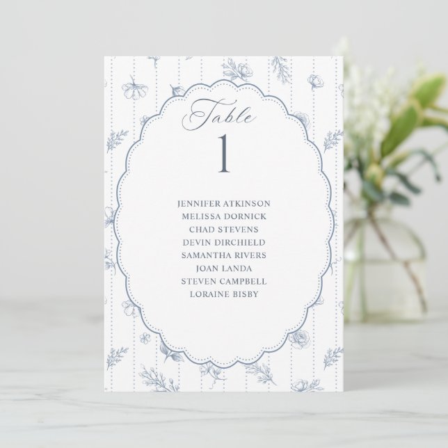 Vintage Oval Dusty Blue Wedding Seating Chart (Standing Front)