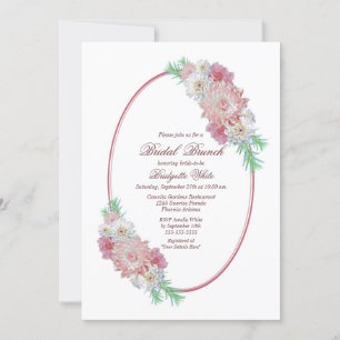 Vintage Oval Frame Pink Floral Bridal Brunch Invitation