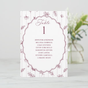 Vintage Oval Wine Red Wedding Seating Chart