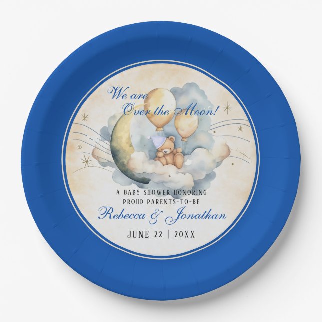 Vintage Over the Moon Baby Shower Paper Plate (Front)