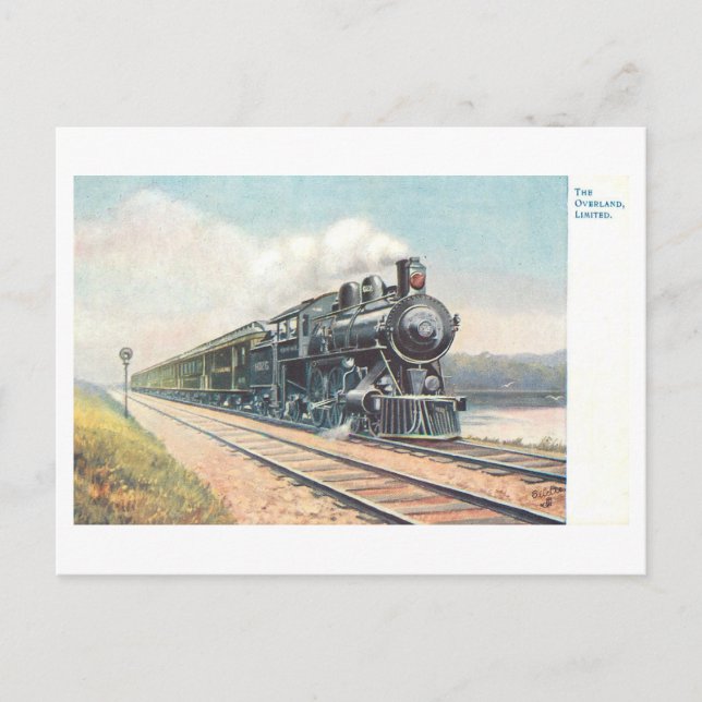 Vintage Overland Limited Train Postcard (Front)