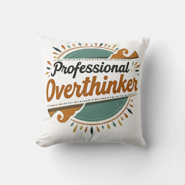 Vintage Overthinker Throw Pillow (Front)