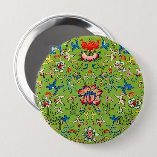 Vintage Owen Jones Chinese Ornament Green Floral 4 Inch Round Button