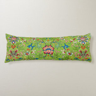 Vintage Owen Jones Chinese Ornament Green Floral Body Pillow