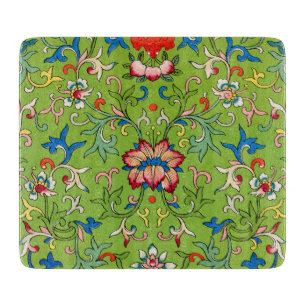 Vintage Owen Jones Chinese Ornament Green Floral Cutting Board