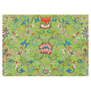 Vintage Owen Jones Chinese Ornament Green Floral Tablecloth