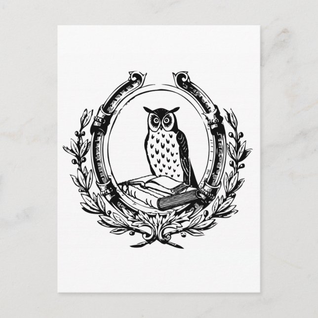 Vintage Owl and Book Bookplate Postcard (Front)
