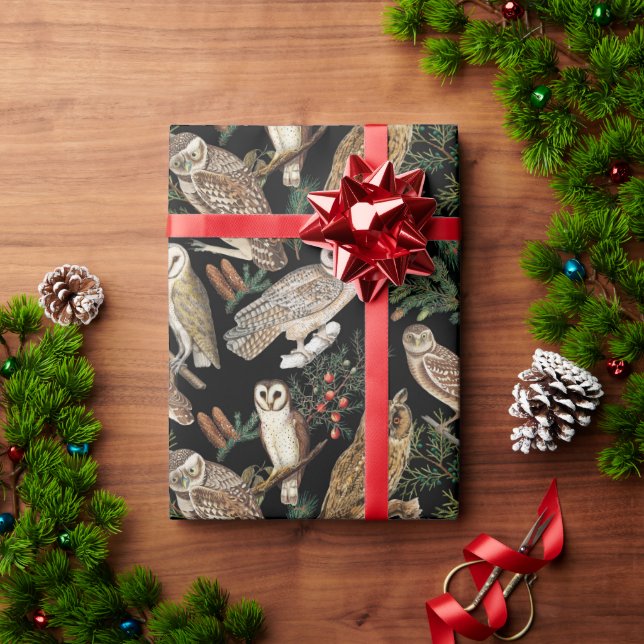  Vintage Owl and Pine Tree  Wrapping Paper (Holiday Gift)