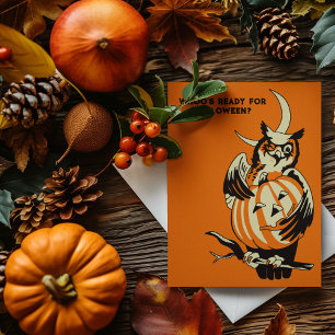 Vintage Owl and Pumpkin Custom Message Halloween Postcard
