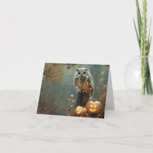 Vintage Owl and Pumpkins Autumn Halloween Blank Note Card