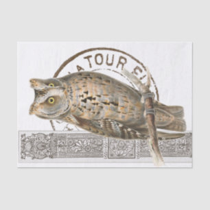 Vintage Owl Bird Brown Decoupage French Postmark  Tissue Paper
