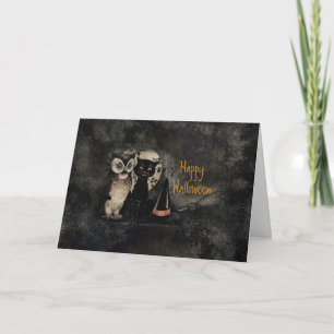 Vintage Owl & Cat Halloween Card