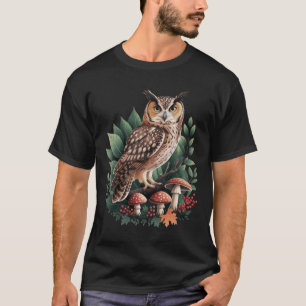 Vintage Owl Cottagecore Aesthetic Mushroom Sticker T-Shirt