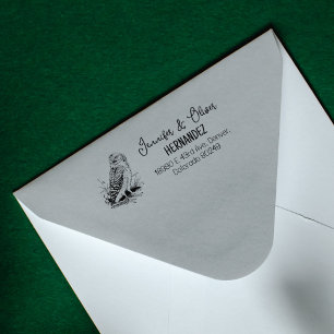 Vintage Owl Couple Return Address  Rubber Stamp