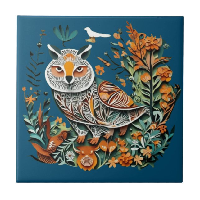 Vintage owl floral unique design tile (Front)
