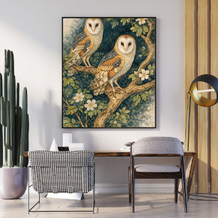 Vintage Owl Illustration Art   Barn Owl Botanical Poster