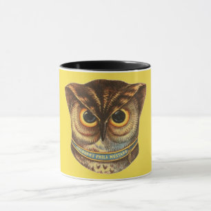 Vintage owl illustration mustard advertisement  mug