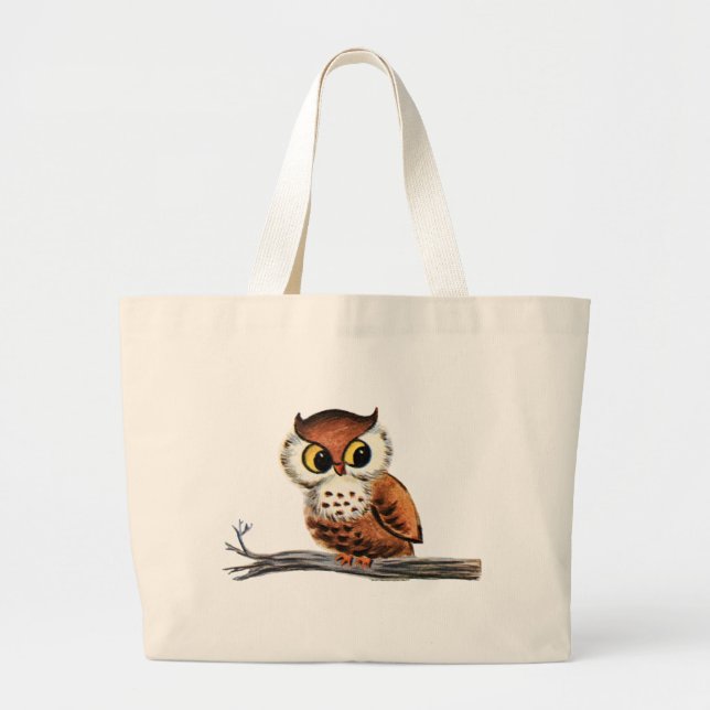 Vintage Owl Large Tote Bag (Front)