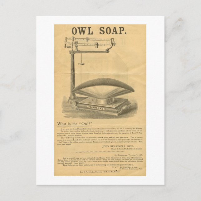 Vintage Owl Soap Advertisement Postcard (Front)