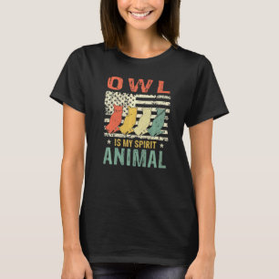 Vintage Owl Spirit Animal Retro Us American Flag T-Shirt