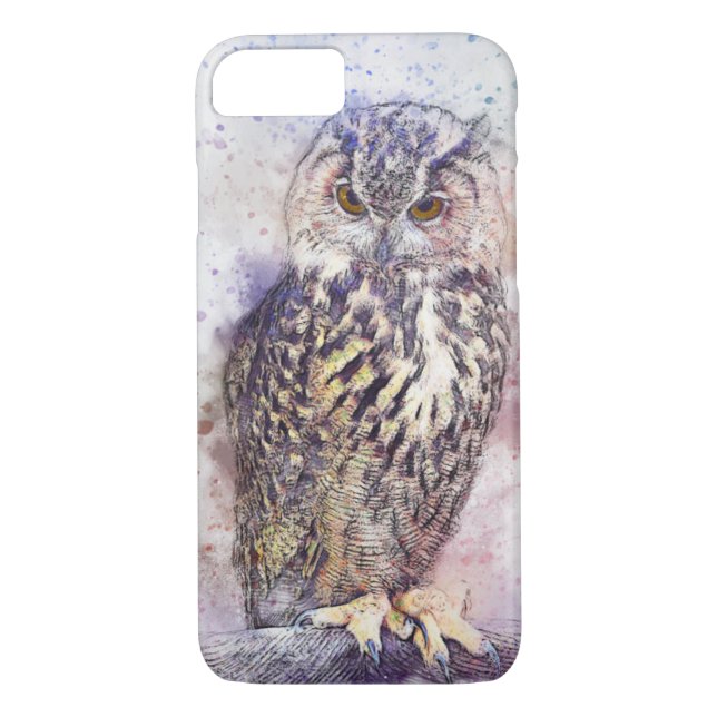 Vintage Owl Watercolor Bird iPhone 8/7 Cases (Back)