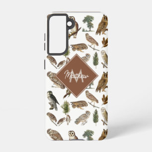 Vintage Owl Watercolor Forest Pattern Monogram Samsung Galaxy Case
