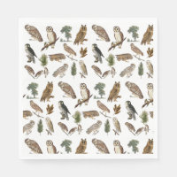 Vintage Owl Watercolor Forest Pattern
