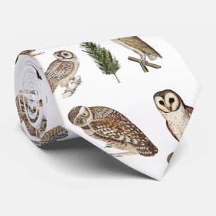 Vintage Owl Watercolor Forest Pattern Tie