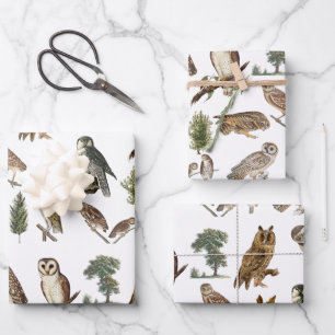 Vintage Owl Watercolor Forest Pattern  Wrapping Paper Sheet