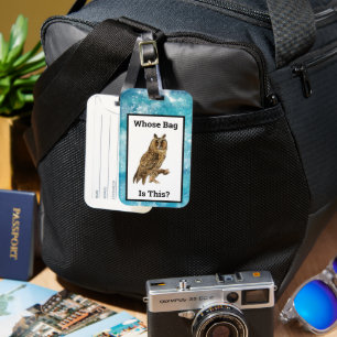 Vintage Owl Whose Bag Is This Watercolor Sky Luggage Tag