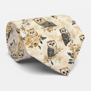 Vintage Owls & Floral Botanical Pattern (10) Tie